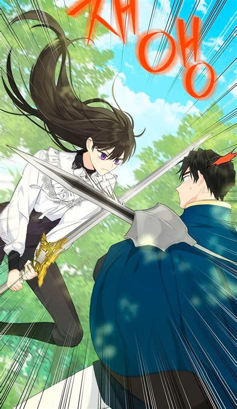 An Anime Poster With Two People Holding Swords In Front Of Trees And