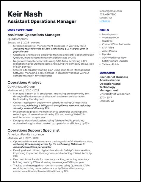 5 Assistant Operations Manager Resume Examples For 2025