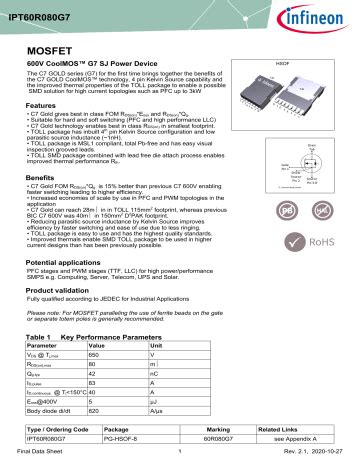 Infineon IPT60R080G7 MOSFET Data Sheet Manualzz