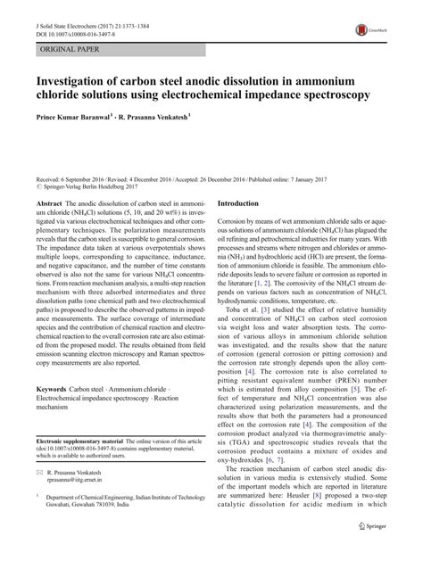 Pdf Eis Measurements Of Ammonium Chloride Corrosion On Carbon Steel