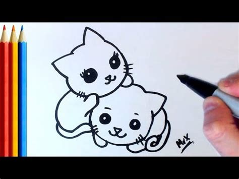 (fast-version) How to Draw Two Cats (VERY Simple) - Step by Step ...