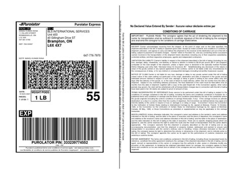 Purolator Label Pdf Cargo Bill Of Lading