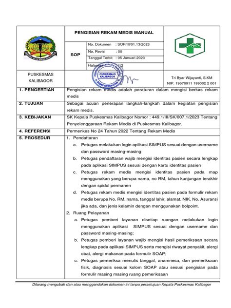 Sop Pengisian Rekam Medis Manual Pdf