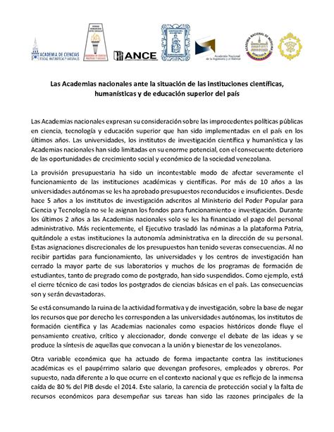 Pronunciamiento de las Academias nacionales ante la situación de las