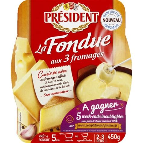 Président La fondue aux 3 fromages cuisinée avec des fromages affinés