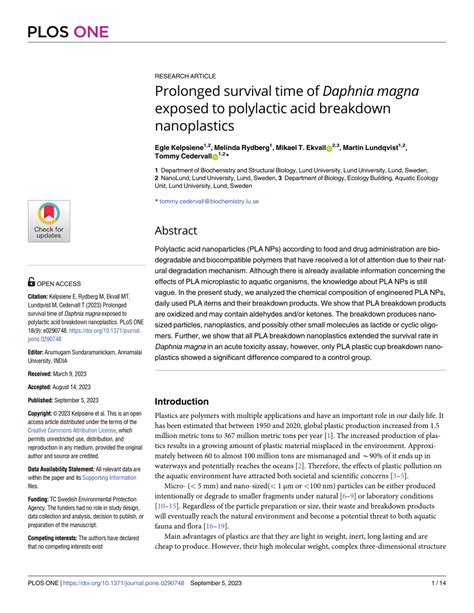 Pdf Prolonged Survival Time Of Daphnia Magna Exposed To Polylactic