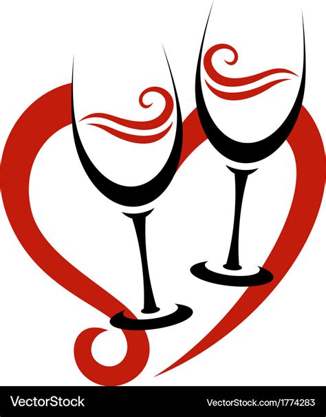 Two Abstract Glasses Of Red Wine Heart Royalty Free Vector