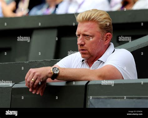 Boris Becker, coach of Serbia's Novak Djokovic in the players box for the Mens singles final ...