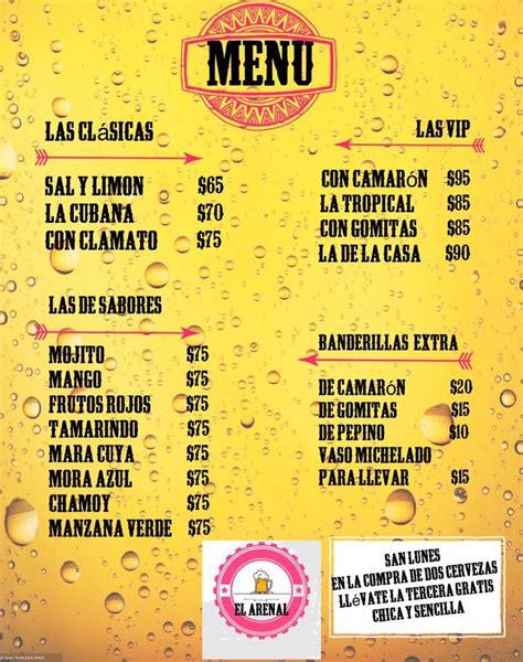 Menu At Micheladas Arenal Pub Bar Mexico City