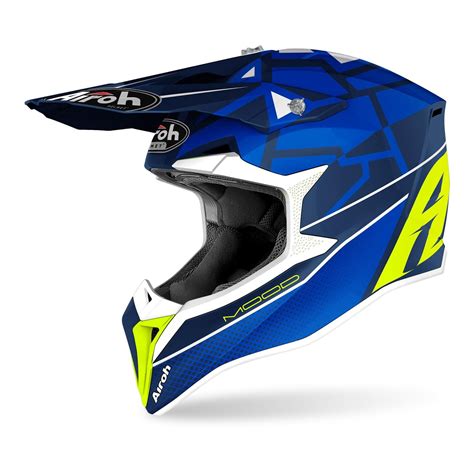 Kask cross Airoh WRAAP MOOD BLUE GLOSS niebieski granatowy żółty fluo