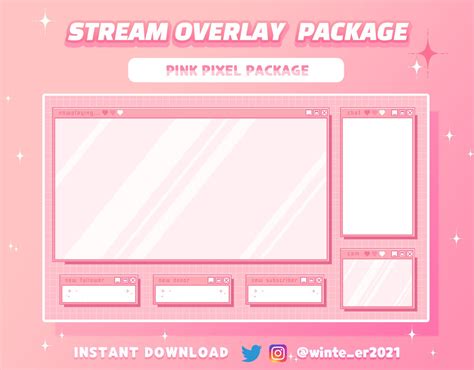 Twitch Pink Pixel Computer Stream Overlay Package Animated Screen