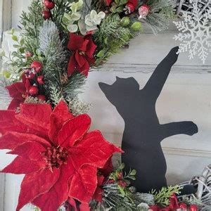 Winter Crescent Moon Black Cat Wreath W Poinsettias Witchy Etsy