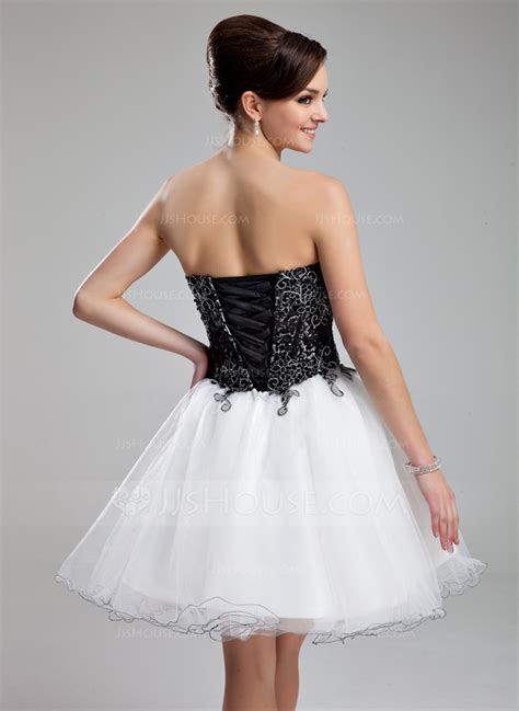 A Line Princess Sweetheart Knee Length Organza Sequined Homecoming