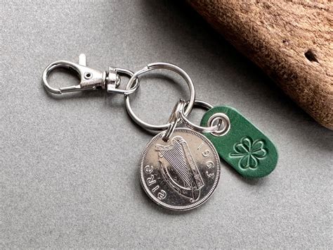 Irish Florin With A Green Shamrock Key Chain Ireland Coin Key