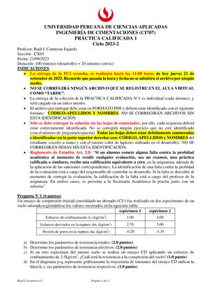 EF examen final INGENIERÍA DE CIMENTACIONES CI707 EXAMEN FINAL