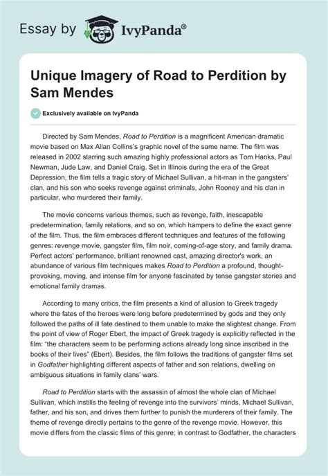 Unique Imagery of "Road to Perdition" by Sam Mendes - 1230 Words ...