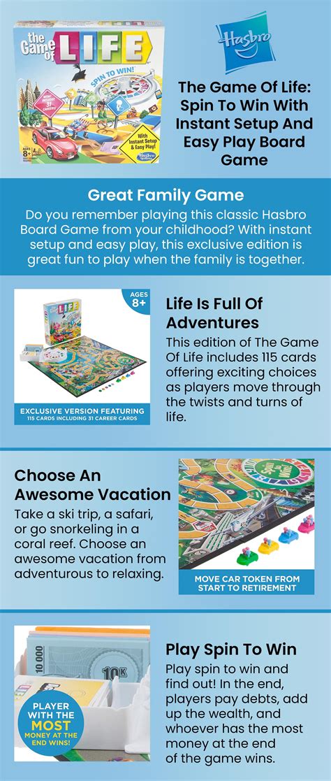 Hasbro The Game Of Life Spin To Win Instant Setup And Easy Play Board Game For Kids, Ages 8 And ...