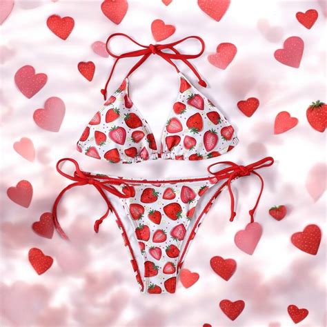 บกน ทพช ชดวายนำ เซกซสตอเบอรร สายฝอ พรอมสง Sexy bikini strawberry size XS
