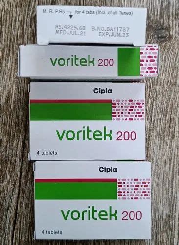 Voriconazole Voritek 200mg Tablet 4 Tablets Treatment Fungal