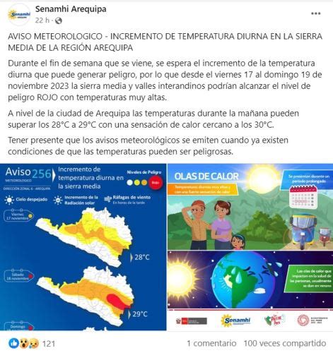 Atención Arequipa Senamhi pronostica temperatura de más de 28 C en