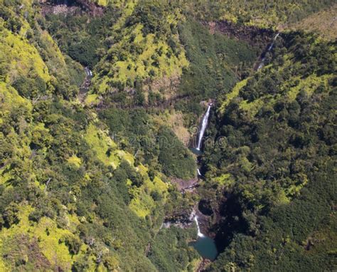 Aerial View of Waterfalls on Kauai Stock Photo - Image of aerial ...