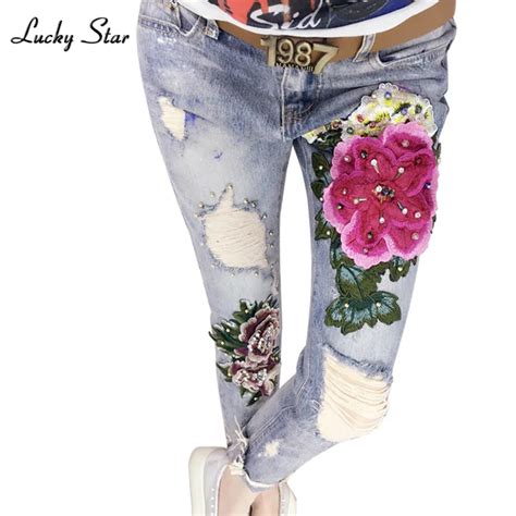 3d Flowers Embroidery Women Denim Jeans Flower Skinny Jeans Pencil