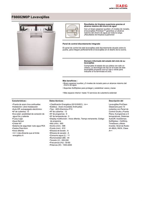 Manual Aeg Lavavajillas F66682m0p PDF