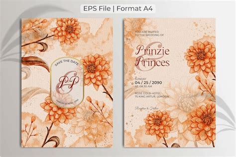 Premium Vector | Beautiful watercolor orange dahlia flower wedding ...