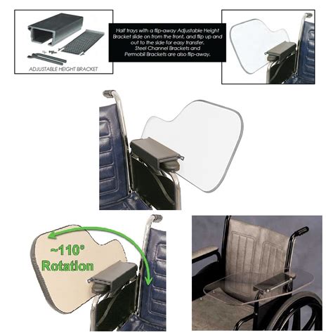 Clear Flip Away Wheelchair Tray With Adjustable Bracket