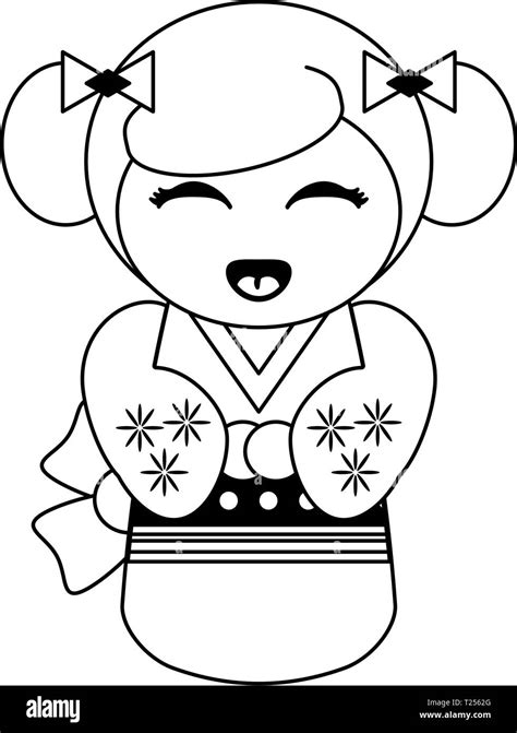 Cute japanese girl with kimono black and white Stock Vector Image & Art ...