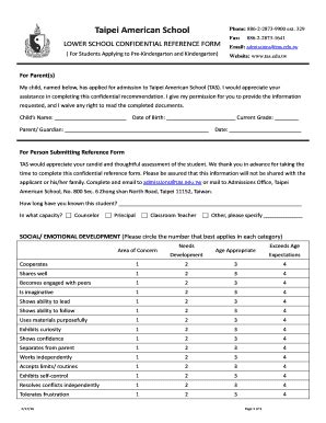 Fillable Online Tas Edu Fax Lower School Confidential Reference Form