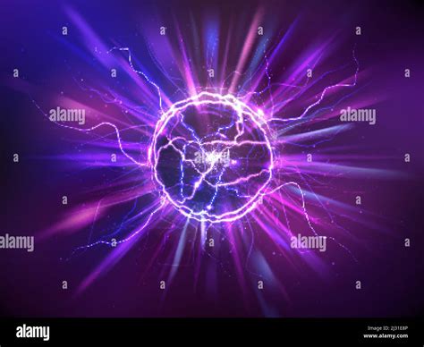 Electric Ball Or Plasma Sphere With Rays Realistic Vector Illustration