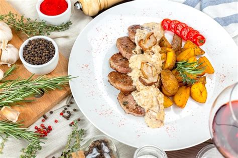 Bistec A La Parrilla Con Gajos De Papa Foto Premium