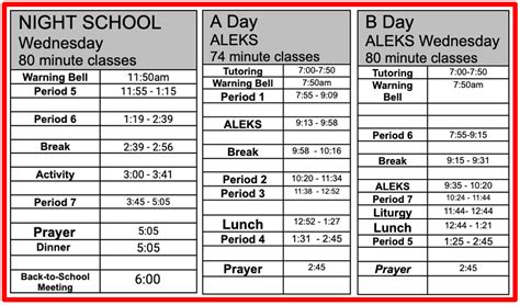 Bell Schedule Sacred Heart High School