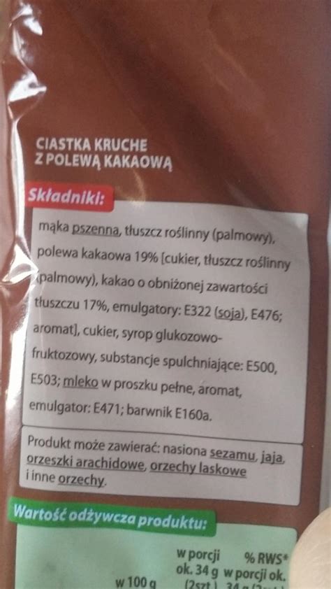 Kruche Ciasteczka z Polewą Kakaową Bonitki kalorie kJ i wartości