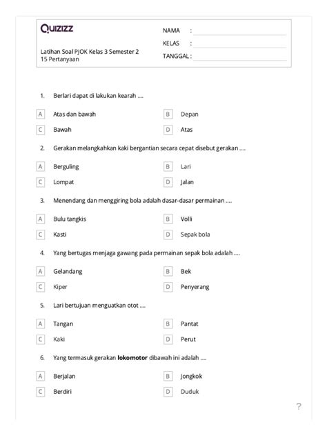 Latihan Soal Pjok Kelas 3 Semester 2 Pdf