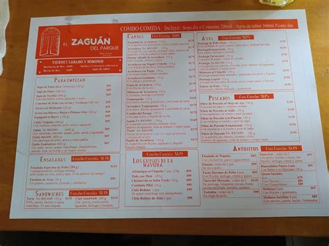 Carta del restaurante El zaguán del parque Ciudad del México