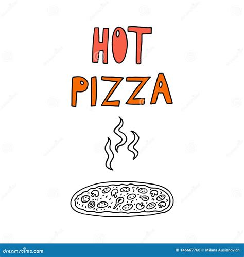 Pizza Freehand Drawing With Hand Drawn Text Doodle Style Vector