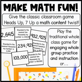 4th Grade Math Review Game - Heads Up, Seven Up Math Game Growing Bundle