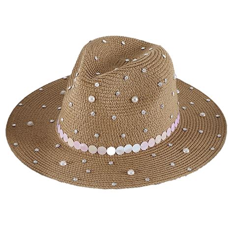 56 58cm Hat Circumference Female Summer Pearl Straw Hat Sunscreen Hat