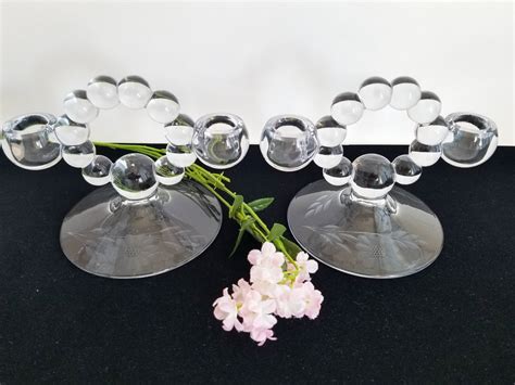 Pair Wj Hughes Cornflower Candle Holders Vintage Imperial Candlewick Boopie Bubble Glass Etsy