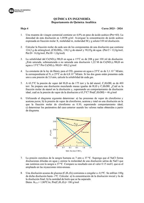 Hoja 4 hoja 4 de ejercicos QUÍMICA EN INGENIERÍA Departamento de