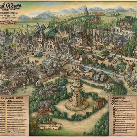 Map Of A Fantasy City With A Castle A Tempme And A Stable Diffusion