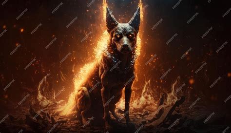 Un Perro De Fuego En Llamas Con Llamas En El Fondo Foto Premium