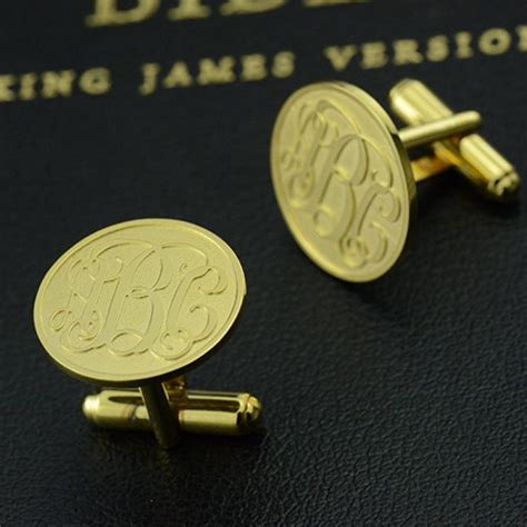 Personalised Jewellery : Engraved Cufflinks with Monogram 18ct Gold Plated