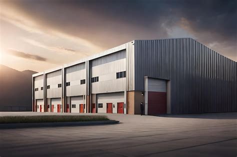 Premium AI Image | a warehouse with a large door and a red door.