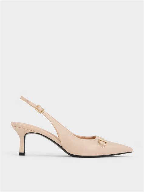 Nude Leslie Metallic Accent Slingback Pumps Charles And Keith Uk