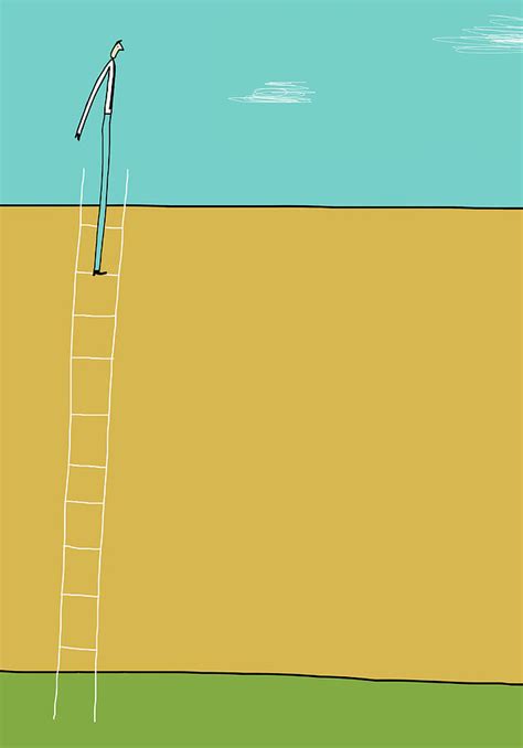 Businessman At Top Of Ladder Above Wall Photograph By Ikon Ikon Images