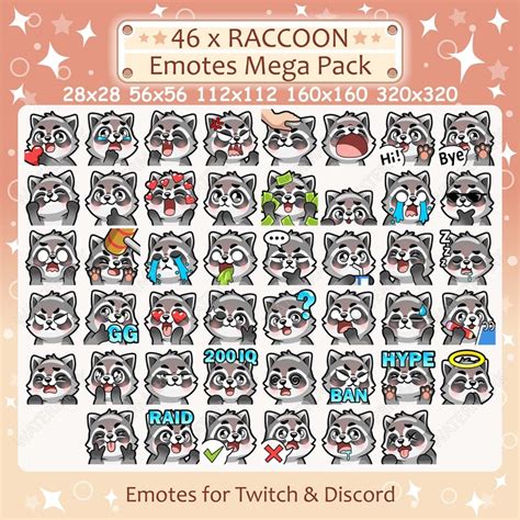 Raccoon Emotes X 46 For Twitch Discord Emote Racoon Twitch Emote Pack