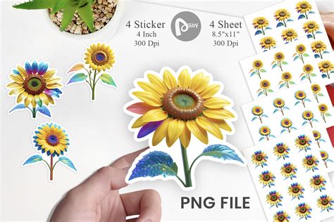 Sticker Rainbow Sunflower Graphic By Artnoy Creative Fabrica